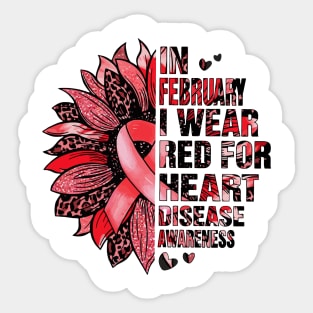 I Wear Red for Heart Disease Awareness Month Red Sunflower Sticker